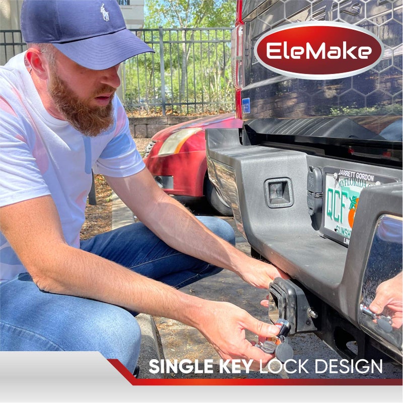 Elemake Trailer Hitch Lock - Hitch Pin Lock 1/2" and 5/8", Heavy Duty Brass Core Locking Mechanism, 3'' & 3-1/2" Extra Long Effective Length for Class I - V Hitch (Tow Receivers 1-1/4â€, 2â€ and 2-1/2") - Image 5